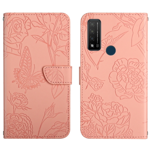 

For TCL 20 R 5G Skin Feel Butterfly Peony Embossed Leather Phone Case(Pink)