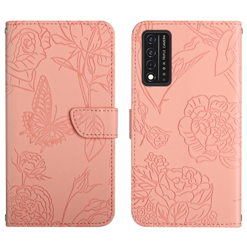 

For T-Mobile Revvl V+ 5G Skin Feel Butterfly Peony Embossed Leather Phone Case(Pink)