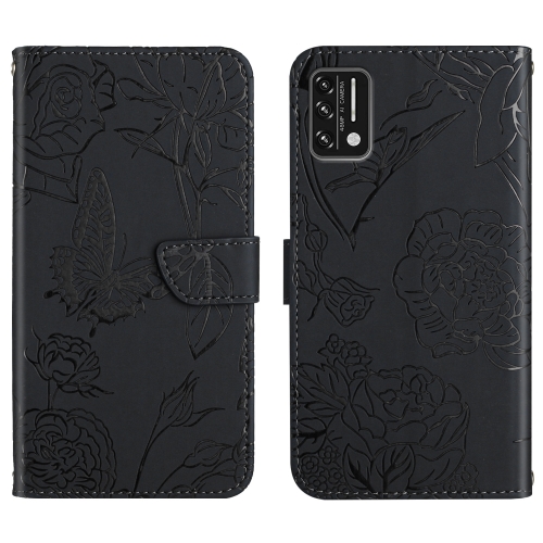 

For Umidigi A7s Skin Feel Butterfly Peony Embossed Leather Phone Case(Black)
