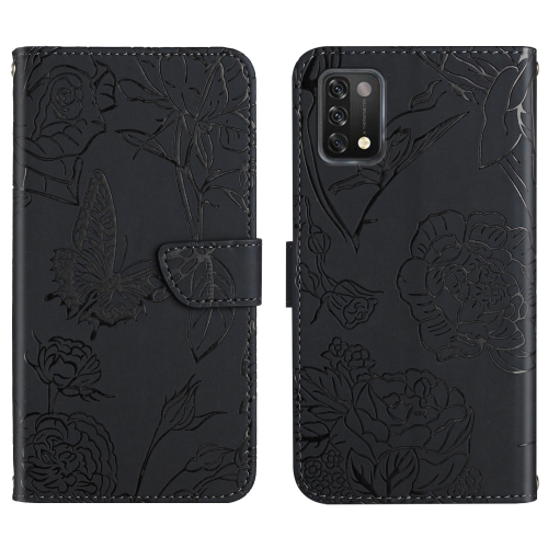 

For Umidigi A11 Skin Feel Butterfly Peony Embossed Leather Phone Case(Black)