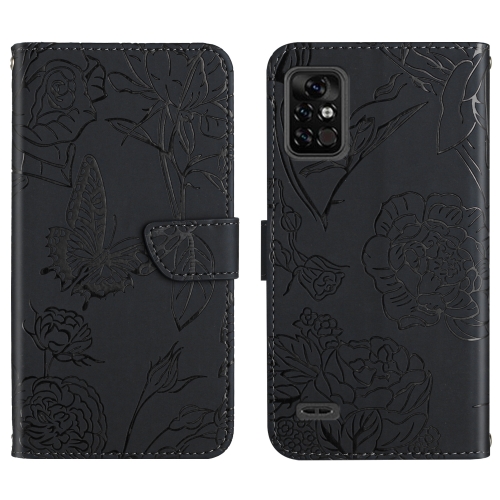 

For Umidigi Bison Pro Skin Feel Butterfly Peony Embossed Leather Phone Case(Black)