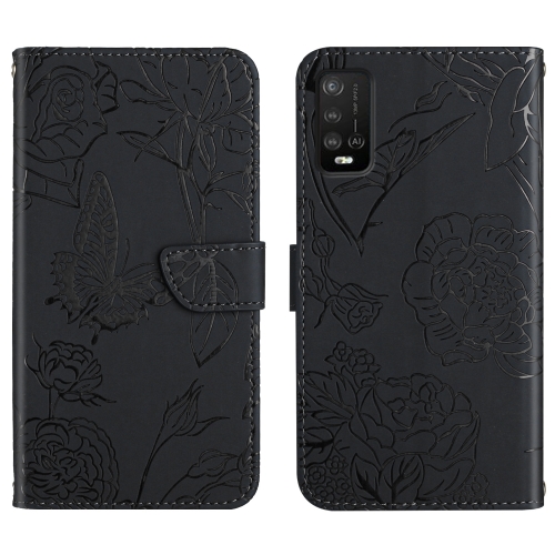 

For Wiko Power U10 / U20 Skin Feel Butterfly Peony Embossed Leather Phone Case(Black)