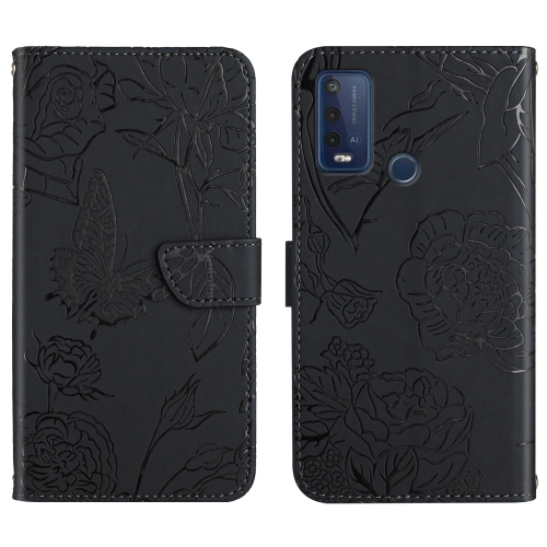 

For Wiko Power U30 Skin Feel Butterfly Peony Embossed Leather Phone Case(Black)