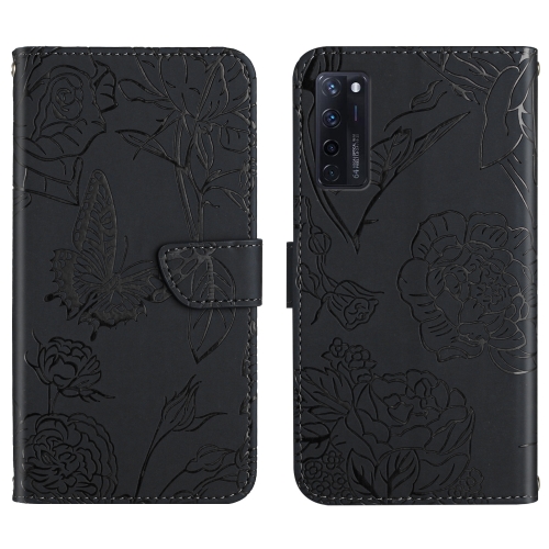 

For ZTE Axon 20 4G / 5G Skin Feel Butterfly Peony Embossed Leather Phone Case(Black)