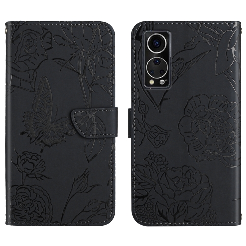 

For ZTE Axon 30 5G Skin Feel Butterfly Peony Embossed Leather Phone Case(Black)