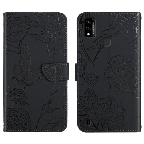 

For ZTE Blade A51 Skin Feel Butterfly Peony Embossed Leather Phone Case(Black)