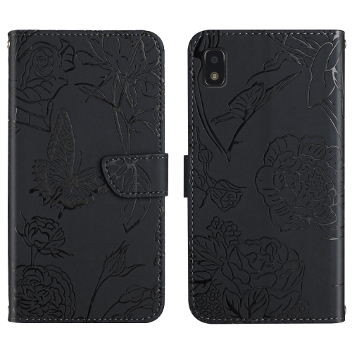 

For ZTE Blade L210 Skin Feel Butterfly Peony Embossed Leather Phone Case(Black)