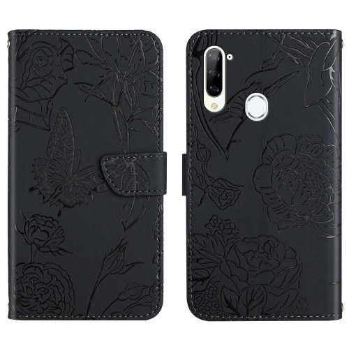 

For ZTE Libero 5G Skin Feel Butterfly Peony Embossed Leather Phone Case(Black)