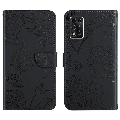 

For ZTE Libero 5G II Skin Feel Butterfly Peony Embossed Leather Phone Case(Black)