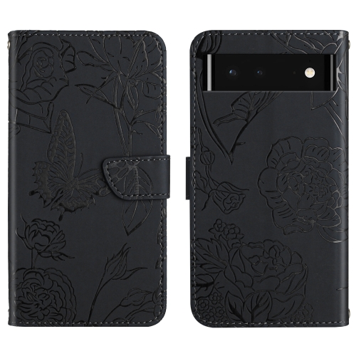 

For Google Pixel 6 Skin Feel Butterfly Peony Embossed Leather Phone Case(Black)