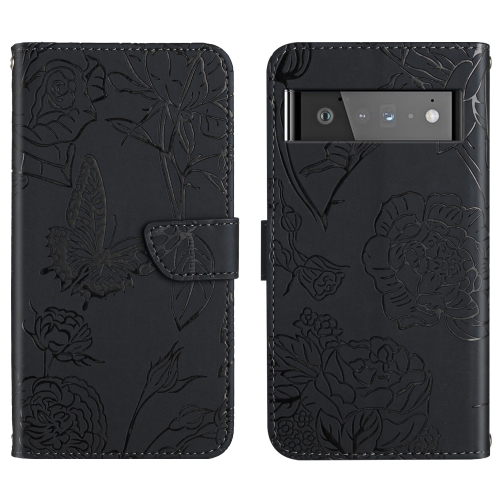 

For Google Pixel 6 Pro Skin Feel Butterfly Peony Embossed Leather Phone Case(Black)