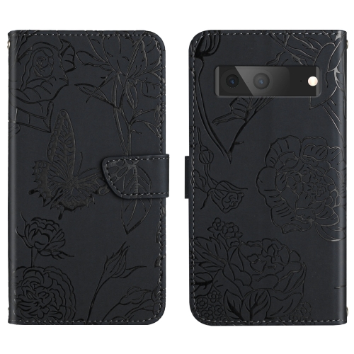 

For Google Pixel 7 5G Skin Feel Butterfly Peony Embossed Leather Phone Case(Black)