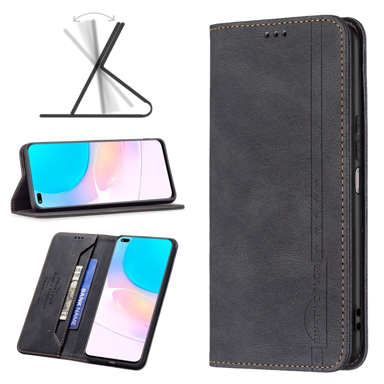 

For Honor 50 Lite Magnetic RFID Blocking Anti-Theft Leather Phone Case(Black)