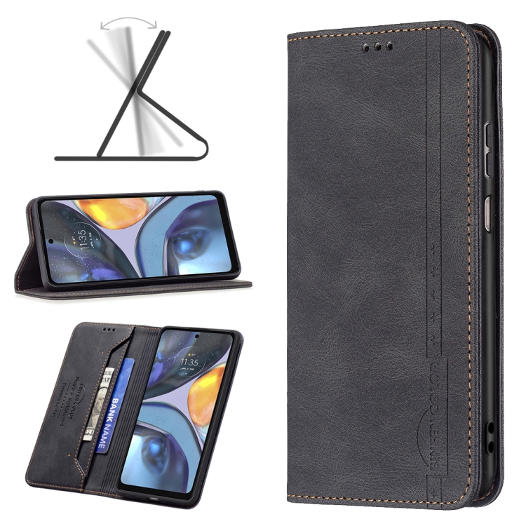 

For Motorola Moto G22 Magnetic RFID Blocking Anti-Theft Leather Phone Case(Black)