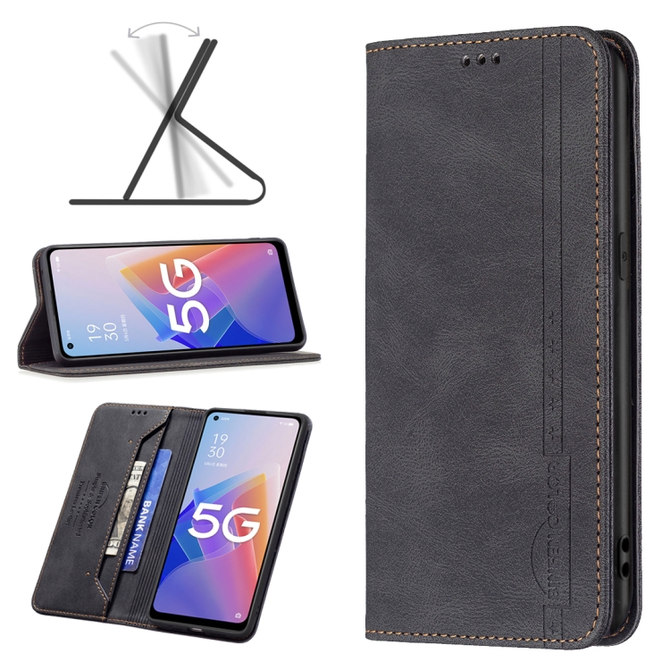 

For OPPO A96 5G Magnetic RFID Blocking Anti-Theft Leather Phone Case(Black)