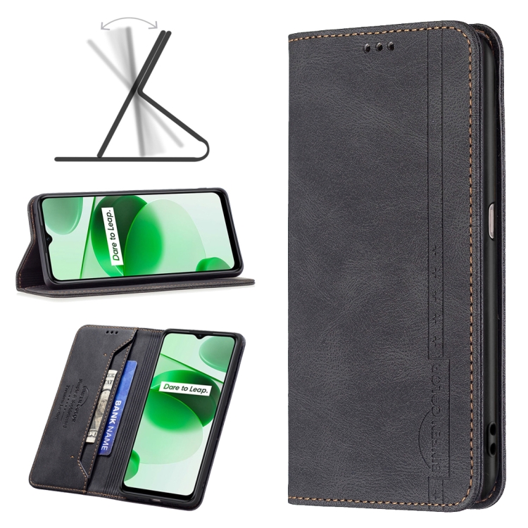 

For OPPO Realme C35 Magnetic RFID Blocking Anti-Theft Leather Phone Case(Black)