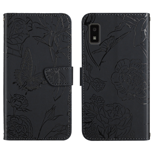 

For Sharp Aquos Wish SHG06 Skin Feel Butterfly Peony Embossed Leather Phone Case(Black)
