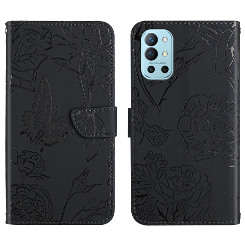 

For OnePlus 9R Skin Feel Butterfly Peony Embossed Leather Phone Case(Black)