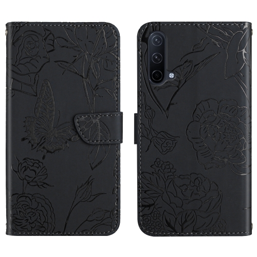 

For OnePlus Nord CE 5G Skin Feel Butterfly Peony Embossed Leather Phone Case(Black)