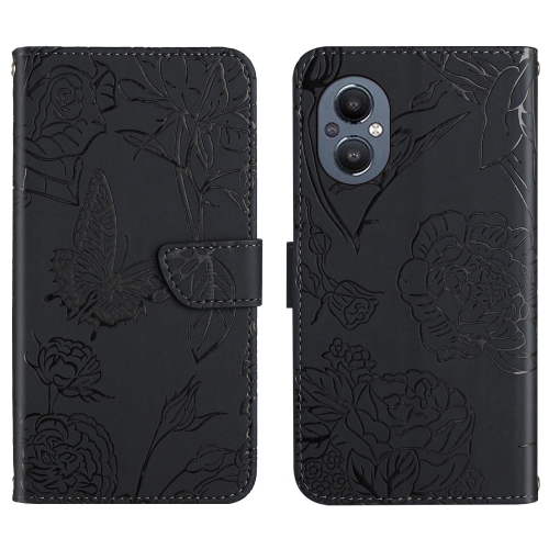 

For OnePlus Nord N20 5G Skin Feel Butterfly Peony Embossed Leather Phone Case(Black)