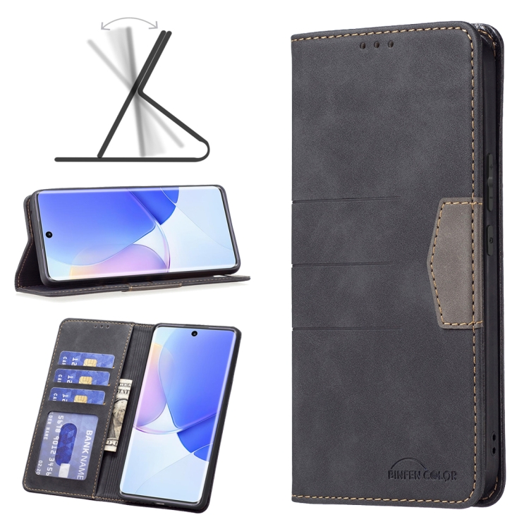 

For Honor 50 / Huawei nova 9 Magnetic Splicing Leather Phone Case(Black)