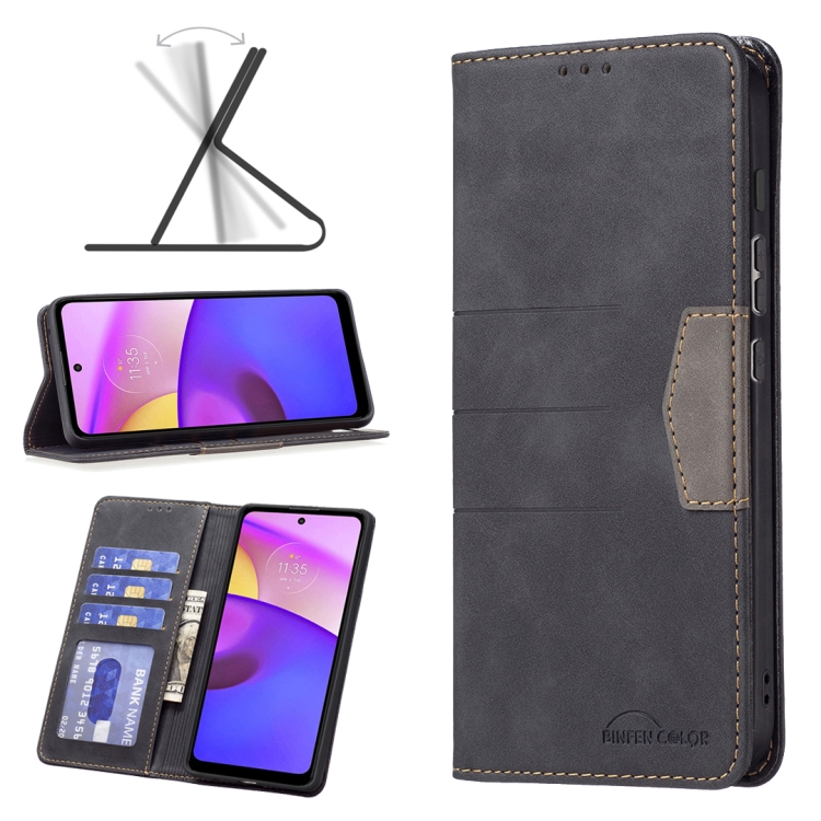

For Motorola Moto E40 / E30 Magnetic Splicing Leather Phone Case(Black)
