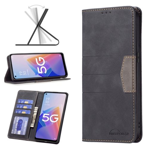

For OPPO A96 5G Magnetic Splicing Leather Phone Case(Black)