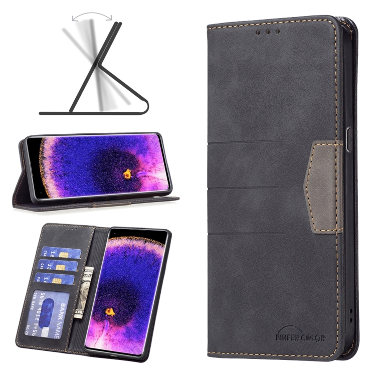 

For OPPO Find X5 Magnetic Splicing Leather Phone Case(Black)
