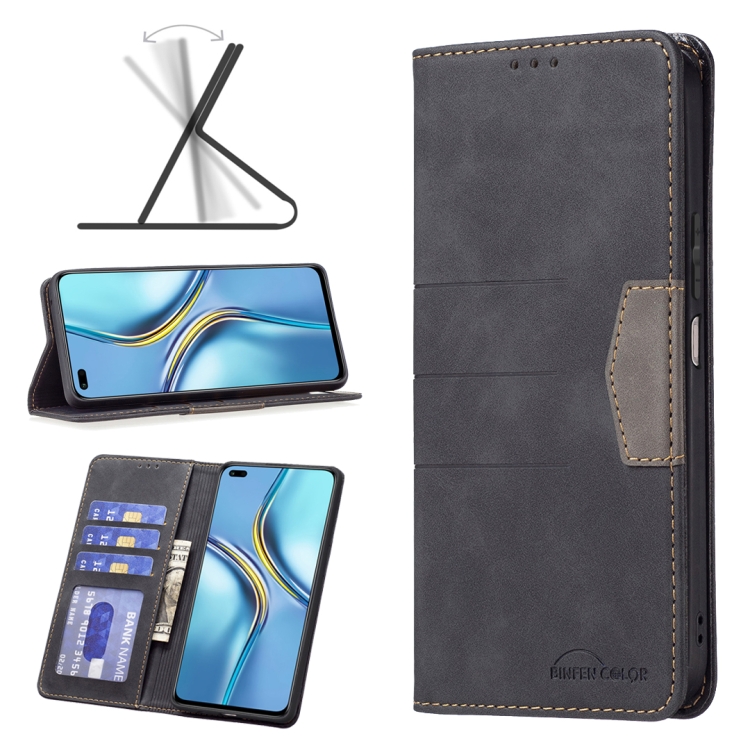 

For Honor X20 Magnetic Splicing Leather Phone Case(Black)