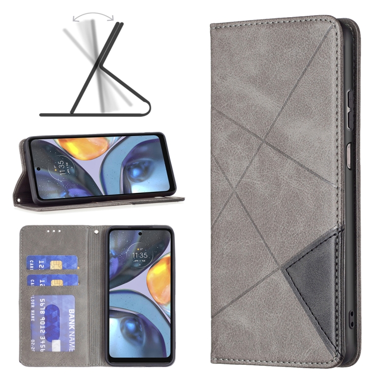 

For Motorola Moto G22 Prismatic Invisible Magnetic Leather Phone Case(Grey)