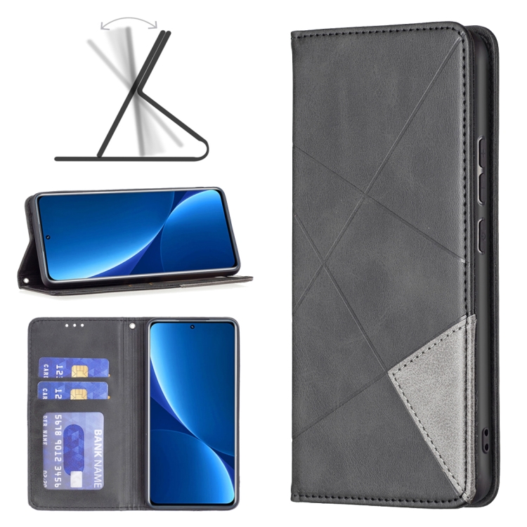 

For Xiaomi 12 Pro Prismatic Invisible Magnetic Leather Phone Case(Black)