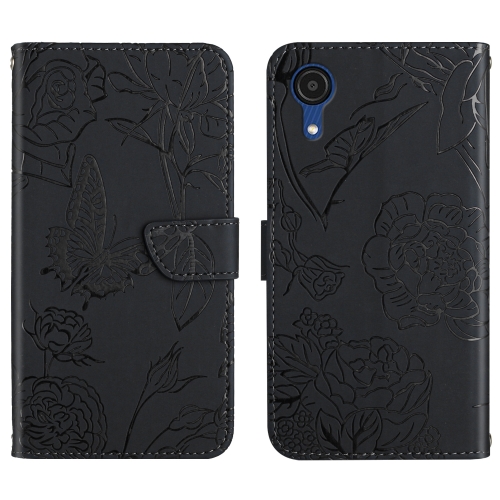 

For Samsung Galaxy A03 Core Skin Feel Butterfly Peony Embossed Leather Phone Case(Black)