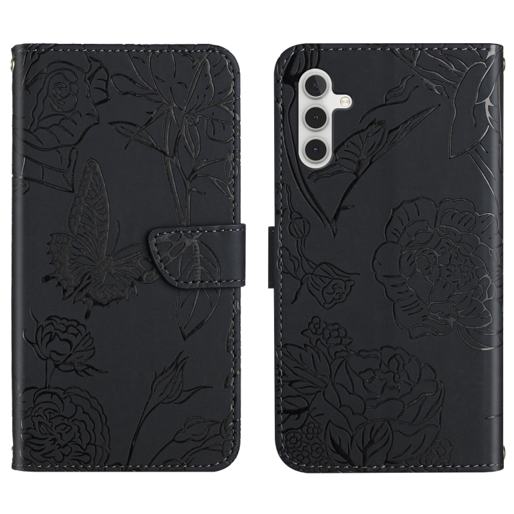 

For Samsung Galaxy A13 5G Skin Feel Butterfly Peony Embossed Leather Phone Case(Black)