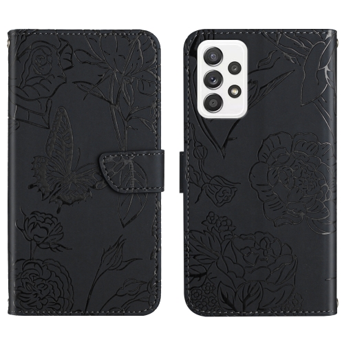 

For Samsung Galaxy A23 4G Skin Feel Butterfly Peony Embossed Leather Phone Case(Black)