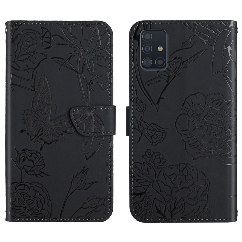 

For Samsung Galaxy A51 5G Skin Feel Butterfly Peony Embossed Leather Phone Case(Black)