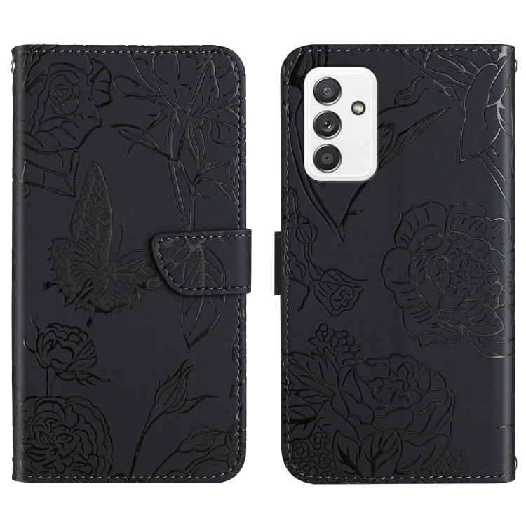 

For Samsung Galaxy A82 Skin Feel Butterfly Peony Embossed Leather Phone Case(Black)