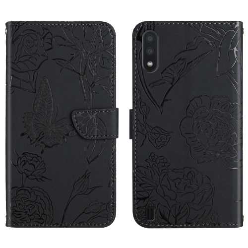 

For Samsung Galaxy M10 / A10 Skin Feel Butterfly Peony Embossed Leather Phone Case(Black)