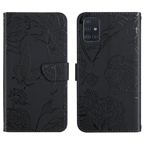 

For Samsung Galaxy M51 Skin Feel Butterfly Peony Embossed Leather Phone Case(Black)