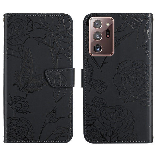 

For Samsung Galaxy Note20 Ultra Skin Feel Butterfly Peony Embossed Leather Phone Case(Black)