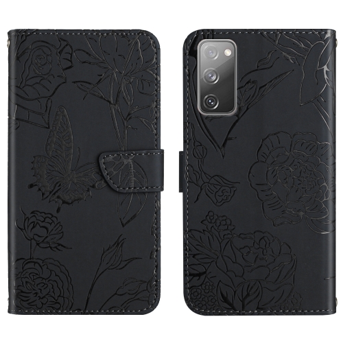 

For Samsung Galaxy S20 FE Skin Feel Butterfly Peony Embossed Leather Phone Case(Black)