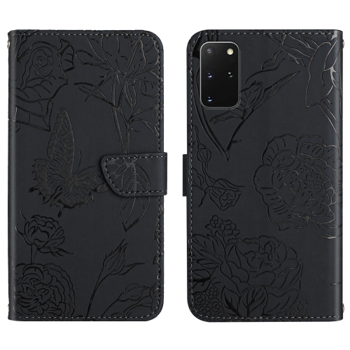 

For Samsung Galaxy S20+ Skin Feel Butterfly Peony Embossed Leather Phone Case(Black)