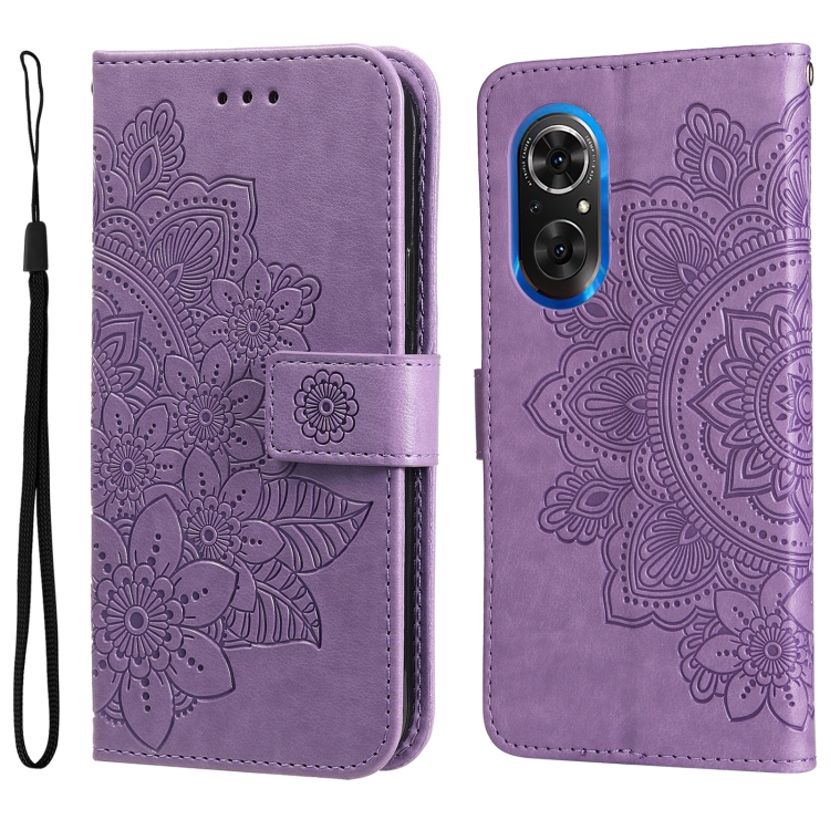 

For Honor 50 SE / Huawei nova 9 SE 7-petal Flowers Embossed Flip Leather Phone Case(Light Purple)
