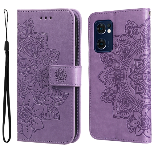 

For OPPO Find X5 Lite / Reno7 5G 7-petal Flowers Embossed Flip Leather Phone Case(Light Purple)