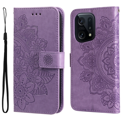 

For OPPO Find X5 7-petal Flowers Embossed Flip Leather Phone Case(Light Purple)