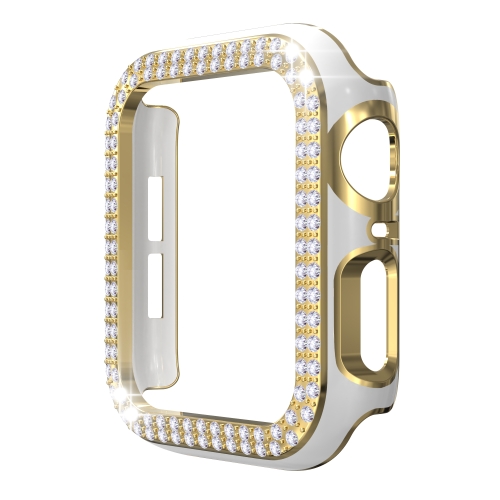 

Double-Row Diamond Two-color Electroplating PC Watch Case For Apple Watch Series 6&SE&5&4 44mm(White+Gold)