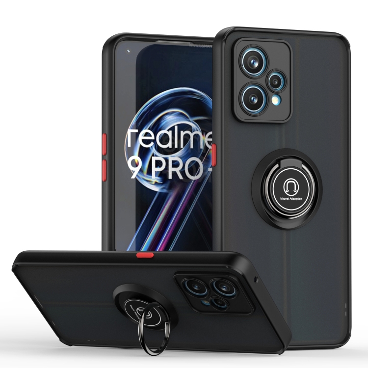 

For OPPO Realme 9 Pro Q Shadow 1 Series TPU + PC Phone Case with Ring Holder(Black+Red)