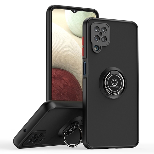 

For Samsung Galaxy A12 Q Shadow I Ring Kickstand PC and TPU Hybrid Phone Case(Black+Red)