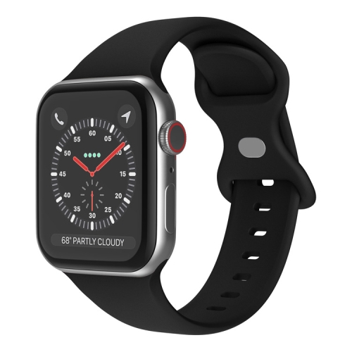 Butterfly Buckle Silicone Watch Band, Size: S For Apple Watch Series 9&8&7 41mm / SE 3&SE 2&6&SE&5&4 40mm / 3&2&1 38mm(Black)