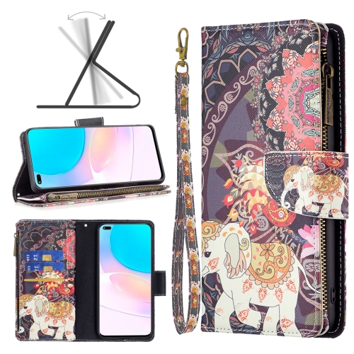 

For Honor 50 Lite / Huawei nova 8i Colored Drawing Pattern Zipper Leather Phone Case(Flower Elephants)