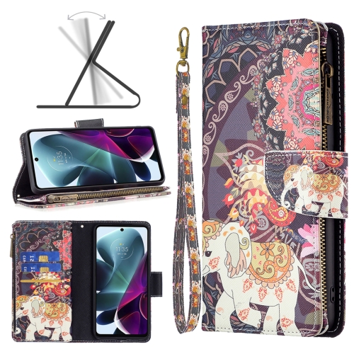 

For Motorola Moto G200 5G / Edge S30 5G Colored Drawing Pattern Zipper Leather Phone Case(Flower Elephants)